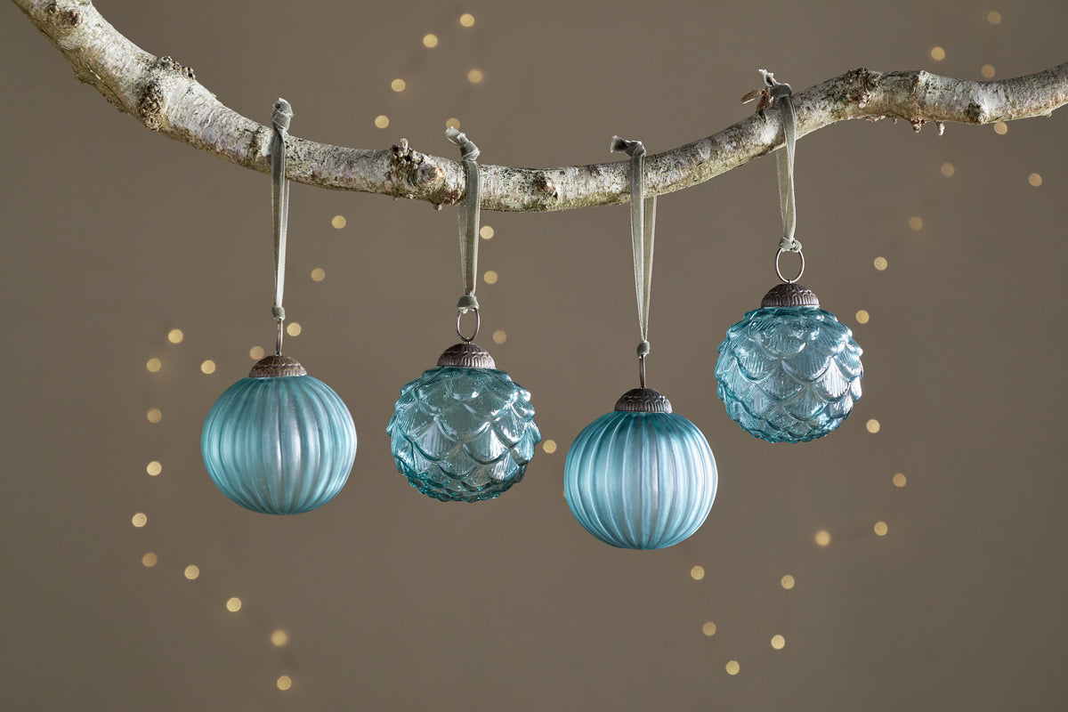 Hara Baubles - Antique Teal - (Set of 4)-CHRISTMAS DECORATIONS-Nkuku