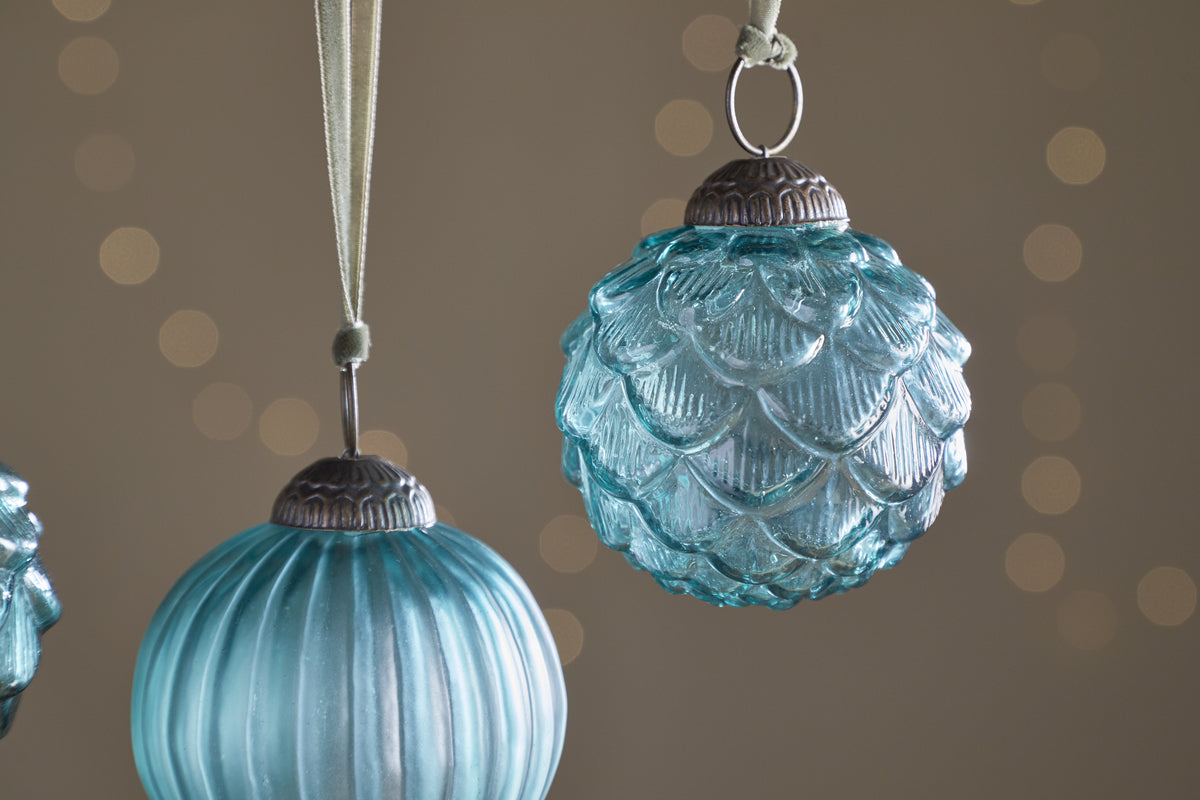 Hara Baubles - Antique Teal - (Set of 4)-CHRISTMAS DECORATIONS-Nkuku