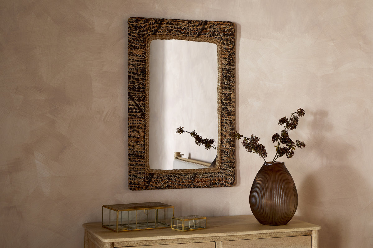 Arjun Upholstered Rectangular Wall Mirror - Natural-MIRRORS-Nkuku