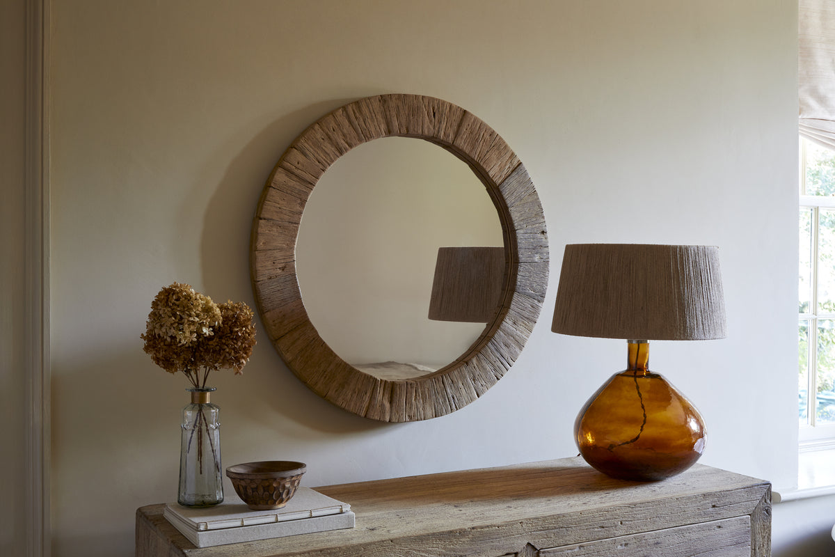 Ibo Reclaimed Round Wall Mirror - Natural-MIRRORS-Nkuku