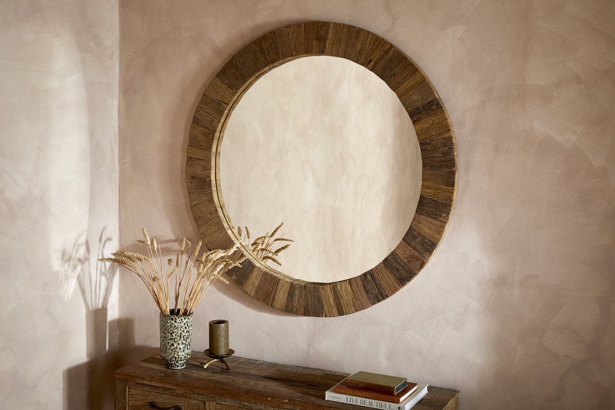 Ibo Reclaimed Wood Round Mirror - Natural - Large