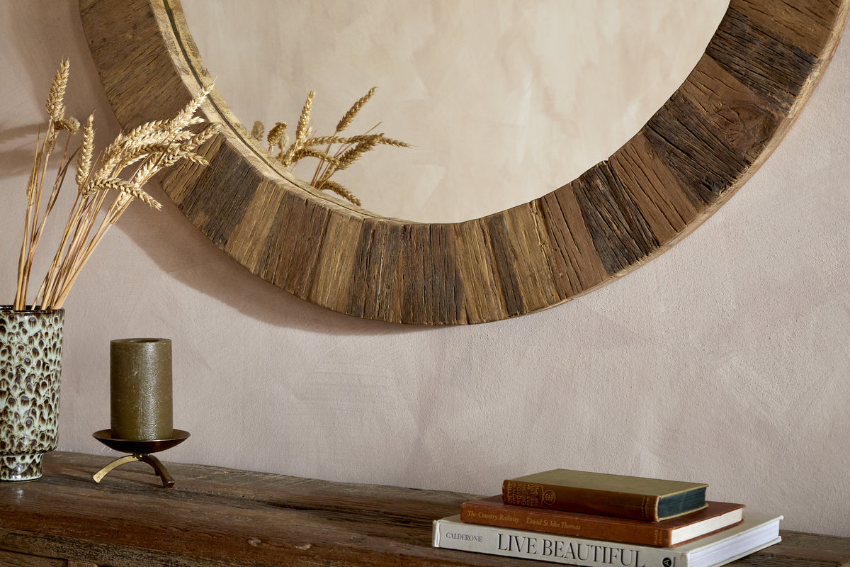 Ibo Reclaimed Round Wall Mirror - Natural