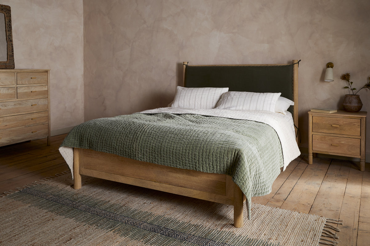 Sri Mango Wood Bed - Moss-BEDROOM FURNITURE-Nkuku