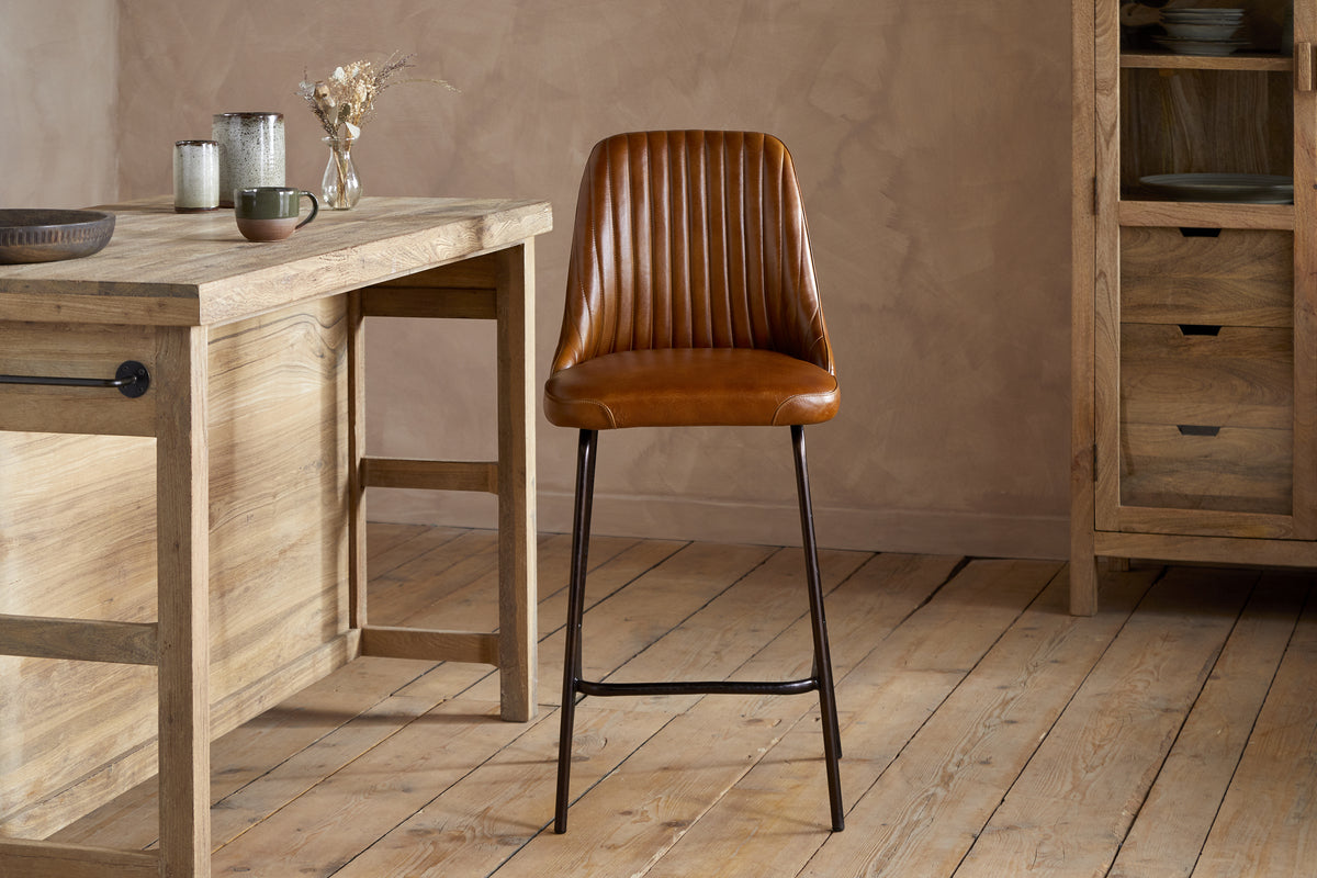 Harsha Leather Counter Chair - Aged Tan