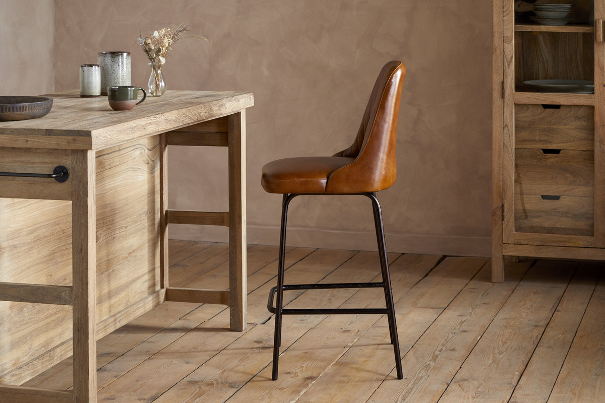 Harsha Leather Counter Chair - Aged Tan