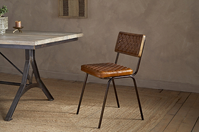 Amala Leather Weave & Iron Dining Chair - Aged Tan-SEATING-Nkuku