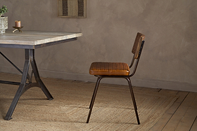 Amala Leather Weave & Iron Dining Chair - Aged Tan-SEATING-Nkuku