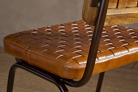 Amala Leather Weave & Iron Dining Chair - Aged Tan-SEATING-Nkuku