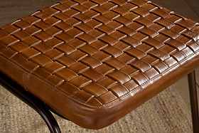 Amala Leather Weave & Iron Dining Chair - Aged Tan-SEATING-Nkuku