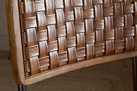 Amala Leather Weave & Iron Dining Chair - Aged Tan-SEATING-Nkuku