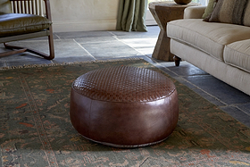 Farida Leather Weave Pouf - Chocolate Brown-SEATING-Nkuku