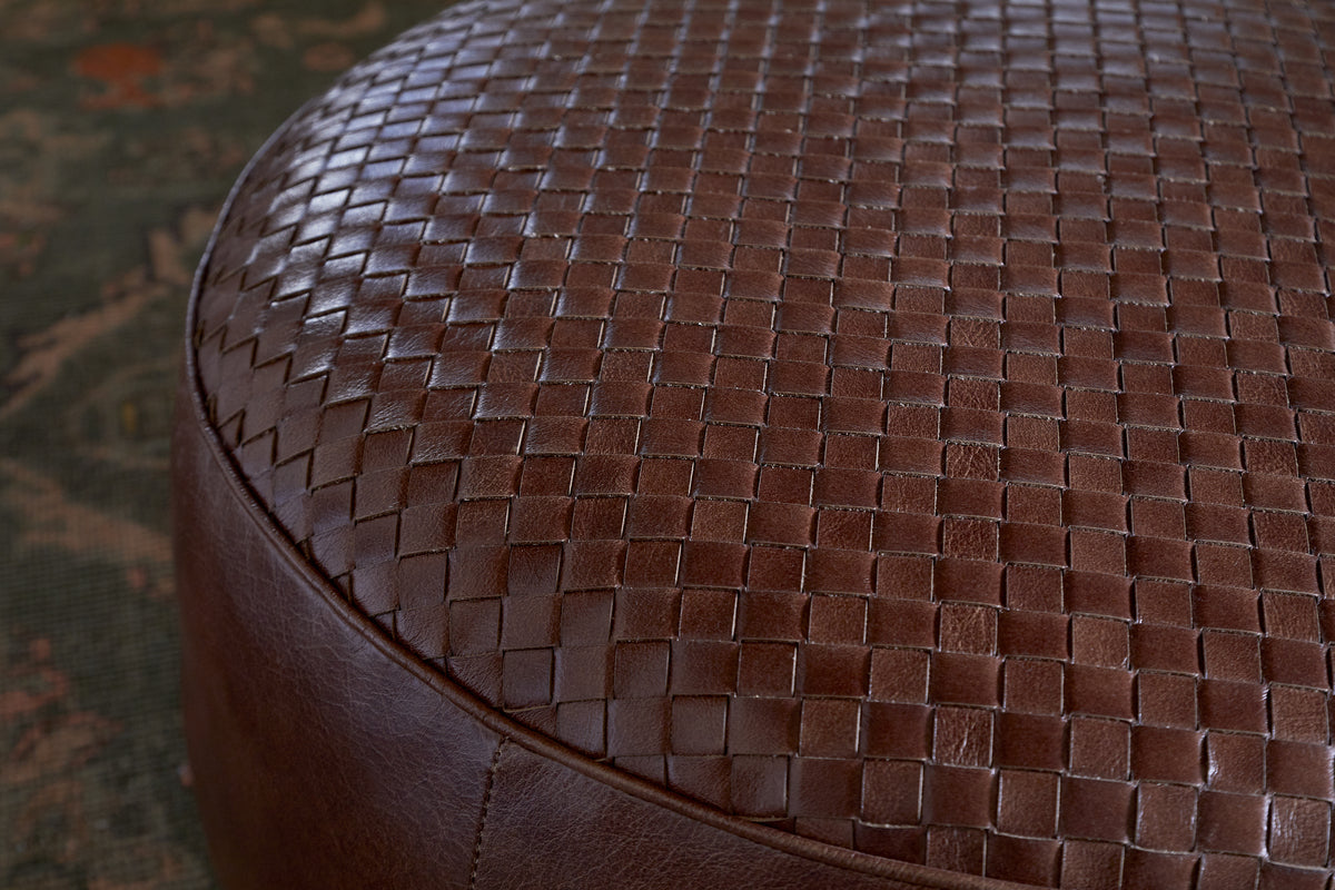 Farida Leather Weave Pouf - Chocolate Brown-SEATING-Nkuku