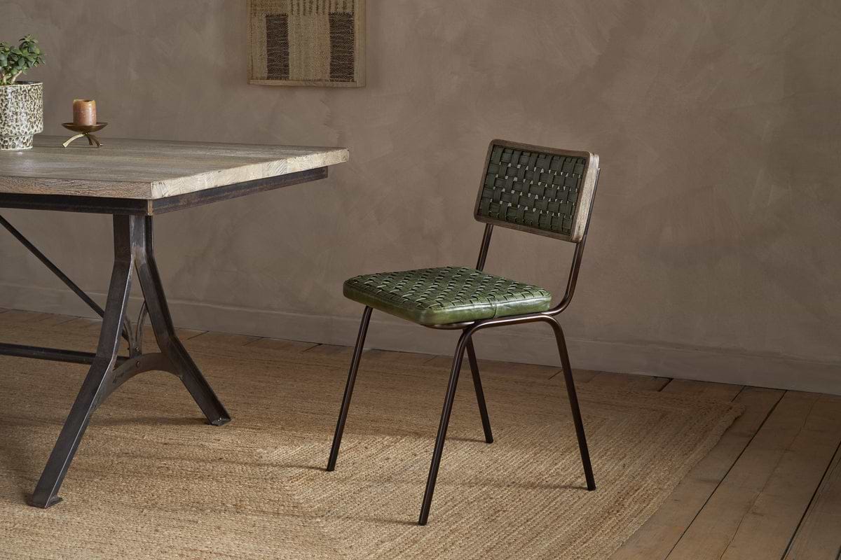 Amala Leather Weave & Iron Dining Chair - Rich Green-SEATING-Nkuku