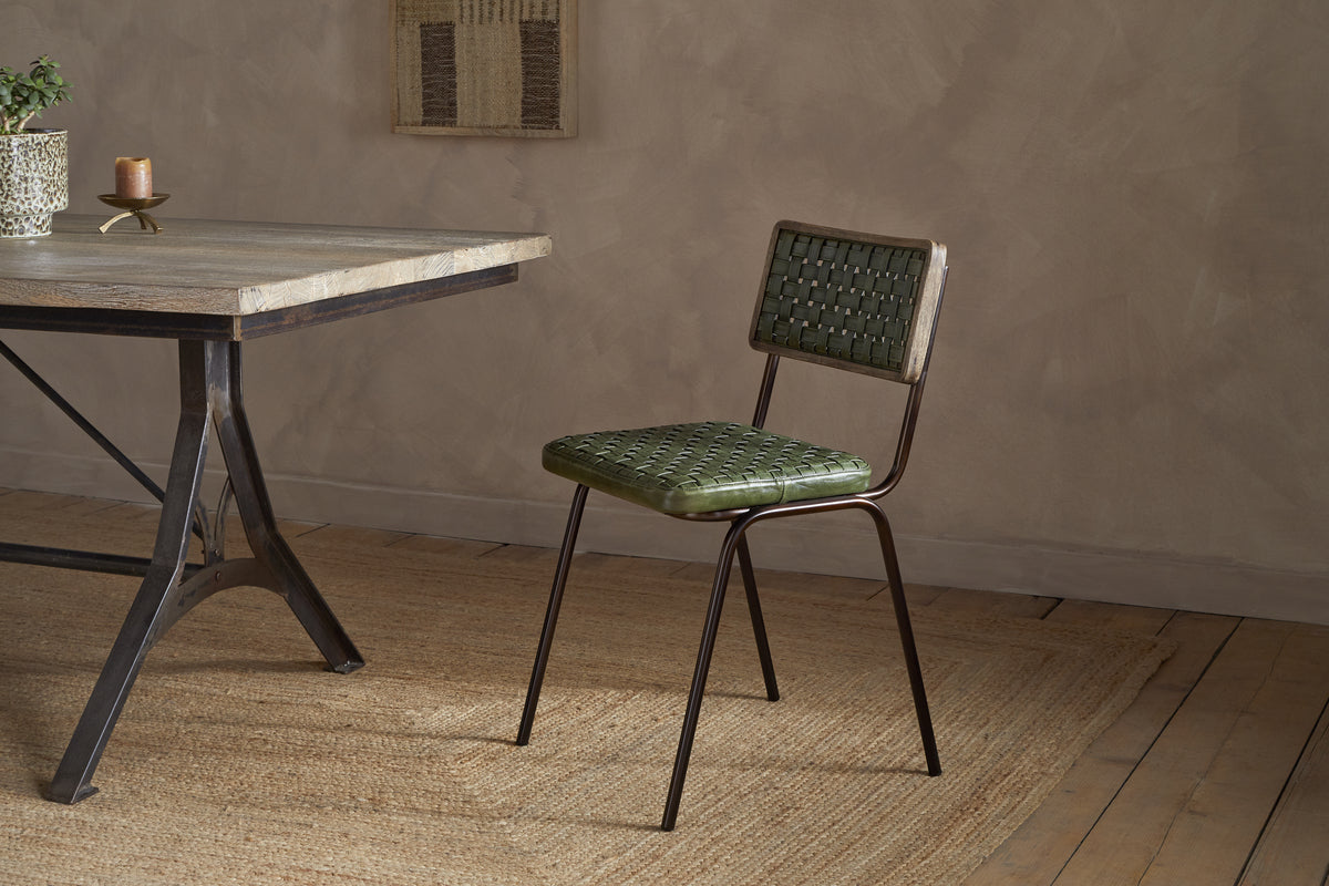 Amala Leather Weave & Iron Dining Chair - Rich Green-SEATING-Nkuku