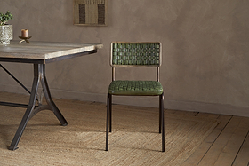Amala Leather Weave & Iron Dining Chair - Rich Green-SEATING-Nkuku