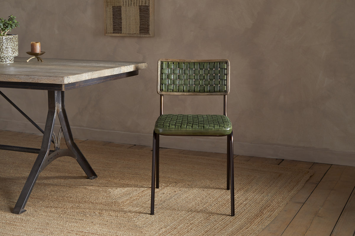 Amala Leather Weave & Iron Dining Chair - Rich Green-SEATING-Nkuku