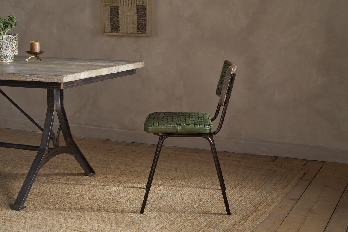 Amala Leather Weave & Iron Dining Chair - Rich Green-SEATING-Nkuku