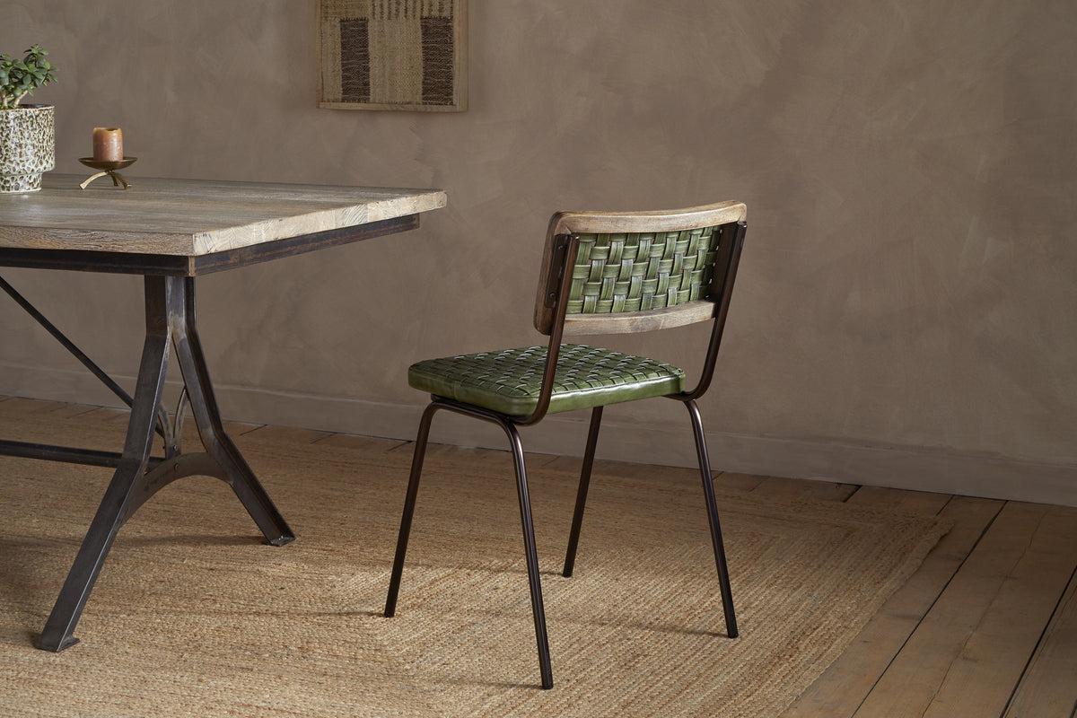 Amala Leather Weave & Iron Dining Chair - Rich Green-SEATING-Nkuku