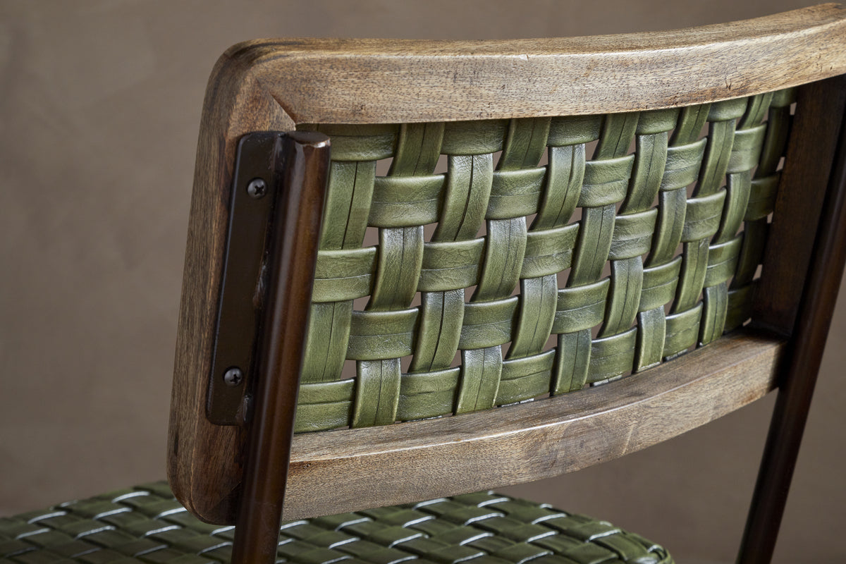 Amala Leather Weave & Iron Dining Chair - Rich Green-SEATING-Nkuku