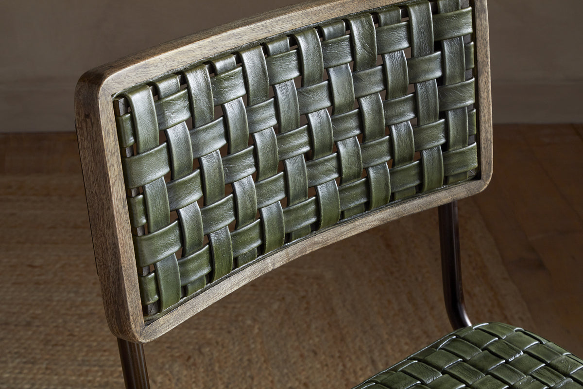 Amala Leather Weave & Iron Dining Chair - Rich Green-SEATING-Nkuku