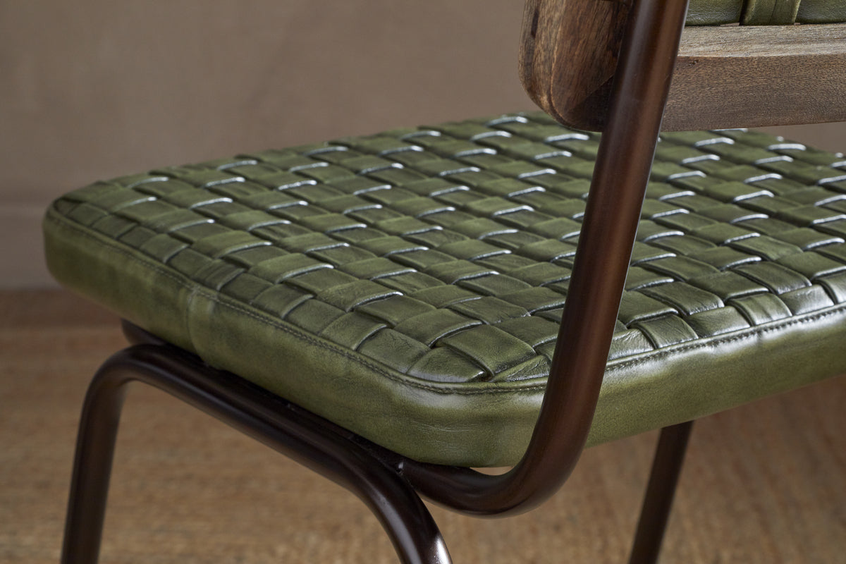 Amala Leather Weave & Iron Dining Chair - Rich Green-SEATING-Nkuku