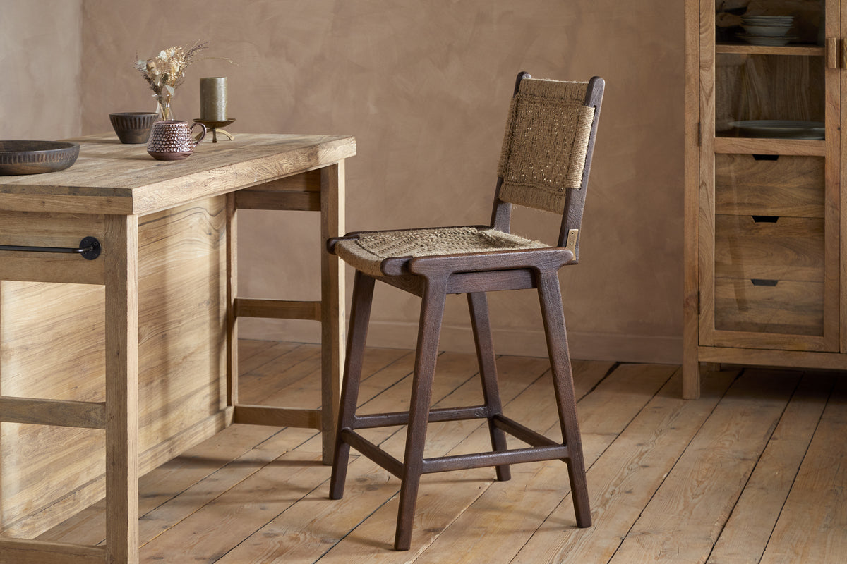 Vinay Jute & Wood Woven Counter Chair - Chocolate Brown