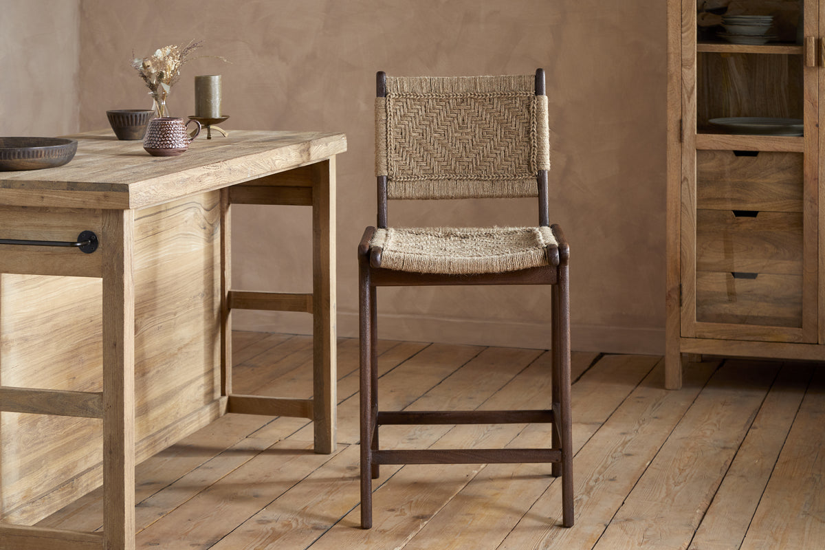 Vinay Jute & Wood Woven Counter Chair - Chocolate Brown