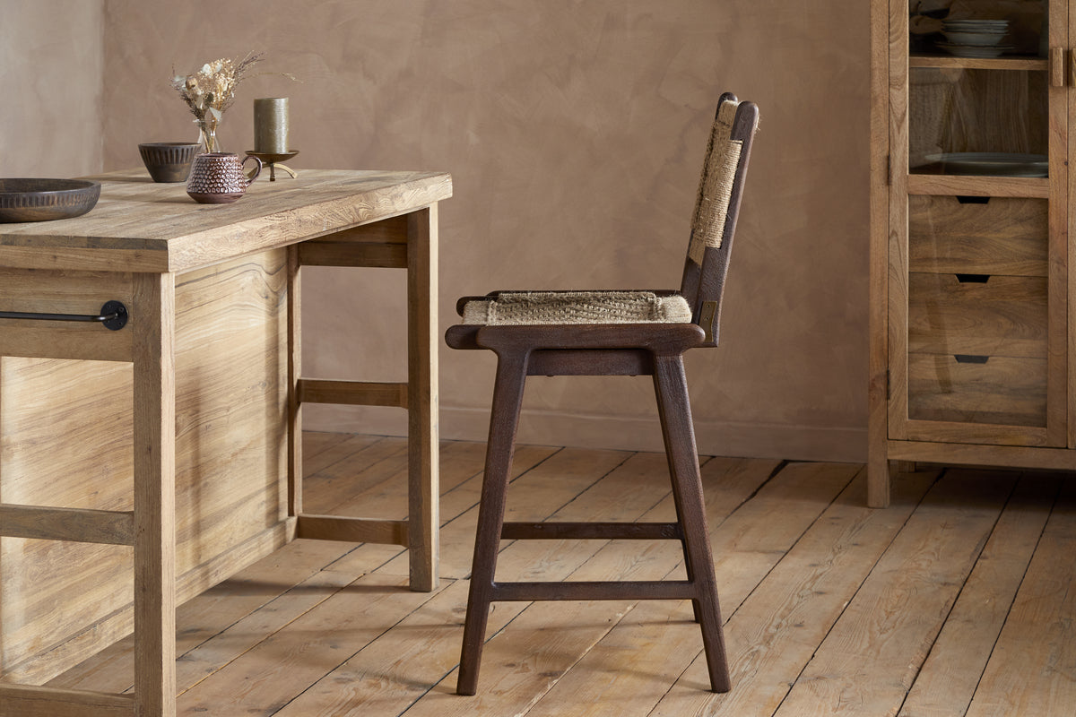 Vinay Jute & Wood Woven Counter Chair - Chocolate Brown