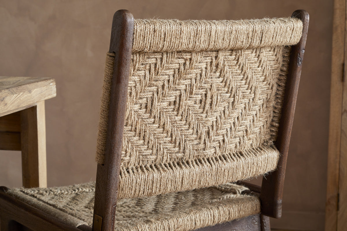 Vinay Jute & Wood Woven Counter Chair - Chocolate Brown