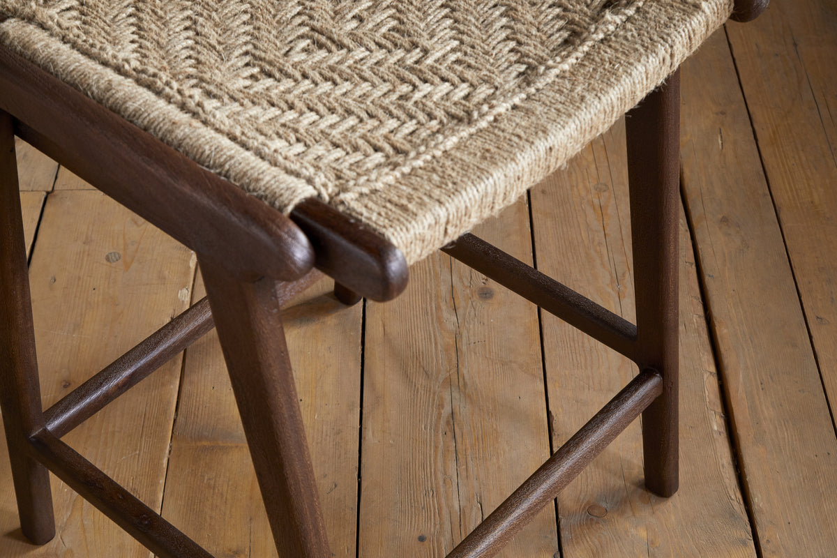 Vinay Jute & Wood Woven Counter Chair - Chocolate Brown