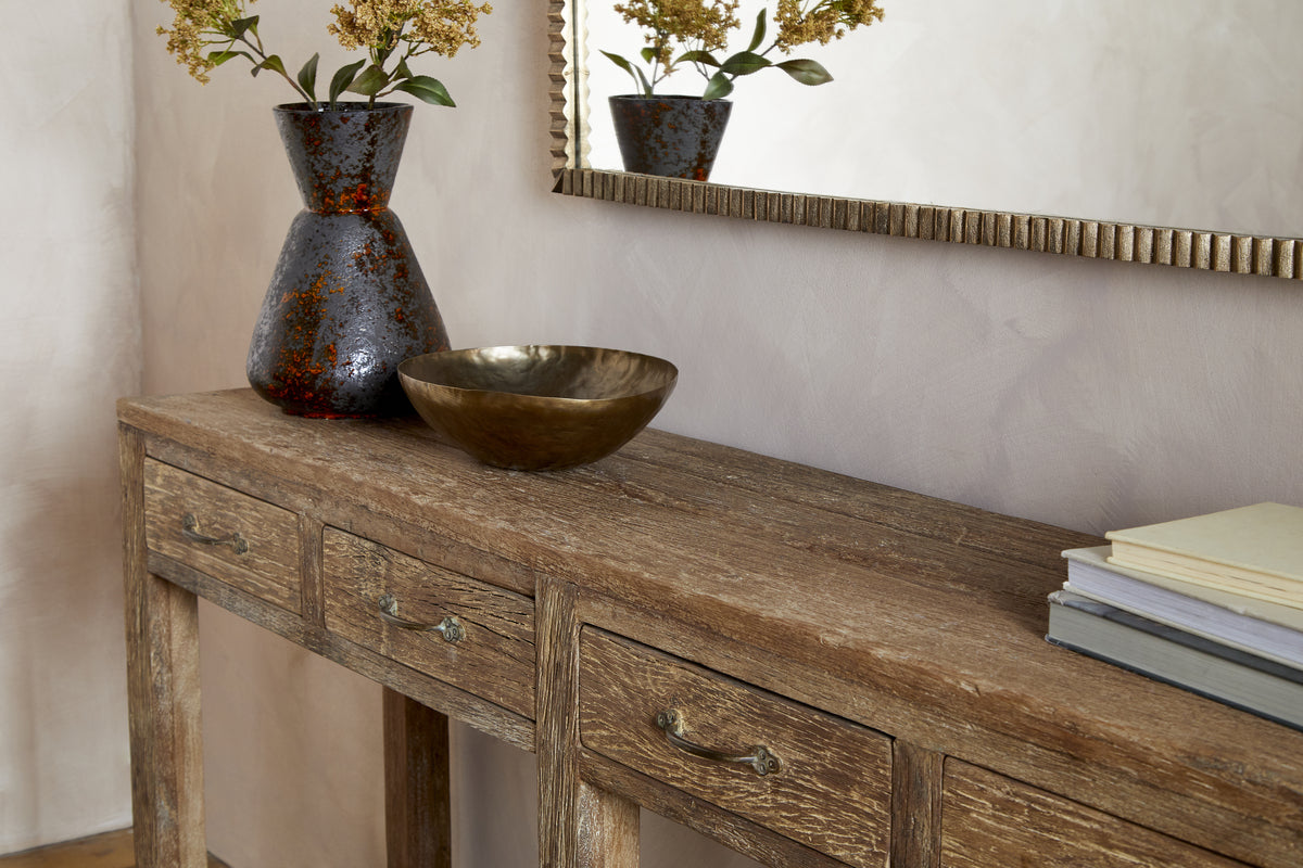 Ibo Reclaimed Wood 4 Drawer Console Table - Natural-TABLES-Nkuku