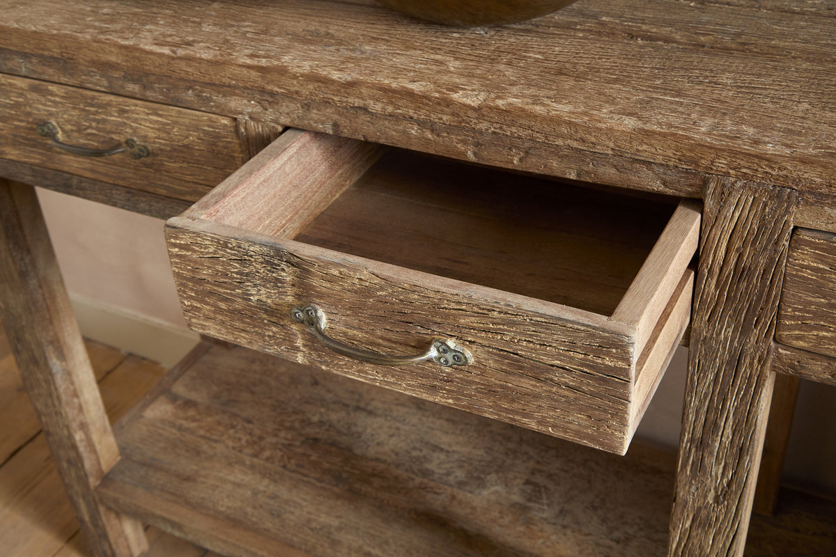 Ibo Reclaimed Wood 4 Drawer Console Table - Natural-TABLES-Nkuku