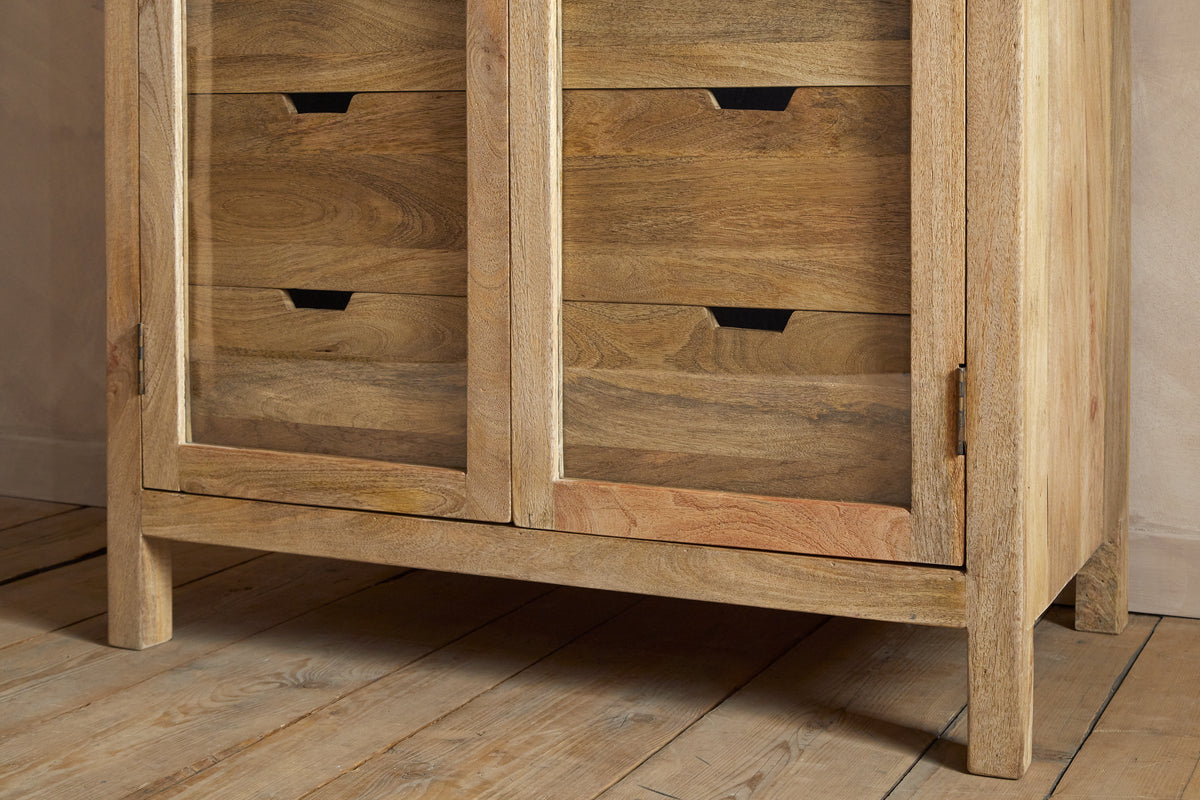 Artha Mango Wood & Glass Tall Cabinet - Natural-STORAGE FURNITURE-Nkuku