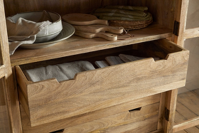 Artha Mango Wood & Glass Tall Cabinet - Natural-STORAGE FURNITURE-Nkuku
