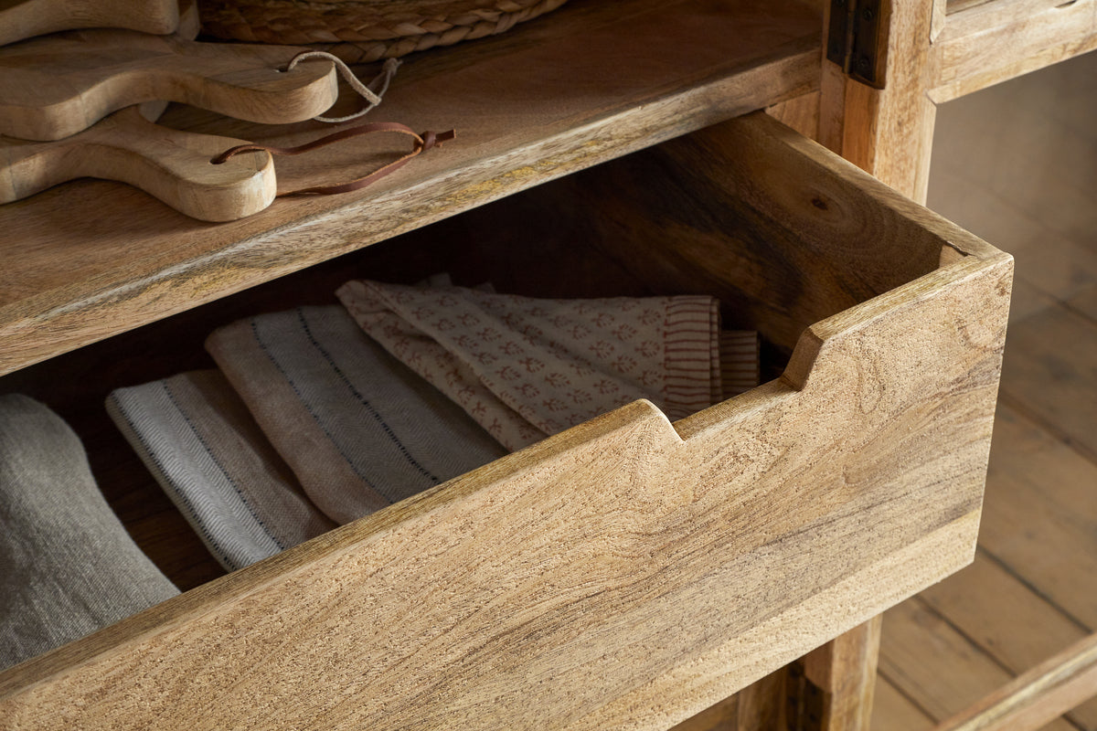 Artha Mango Wood & Glass Tall Cabinet - Natural-STORAGE FURNITURE-Nkuku
