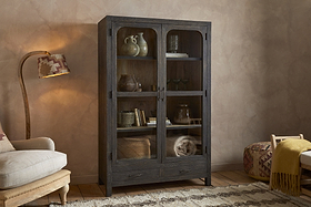 Valin Mango Wood & Glass Cabinet - Natural-STORAGE FURNITURE-Nkuku