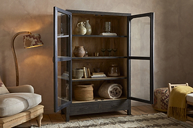 Valin Mango Wood & Glass Cabinet - Natural-STORAGE FURNITURE-Nkuku