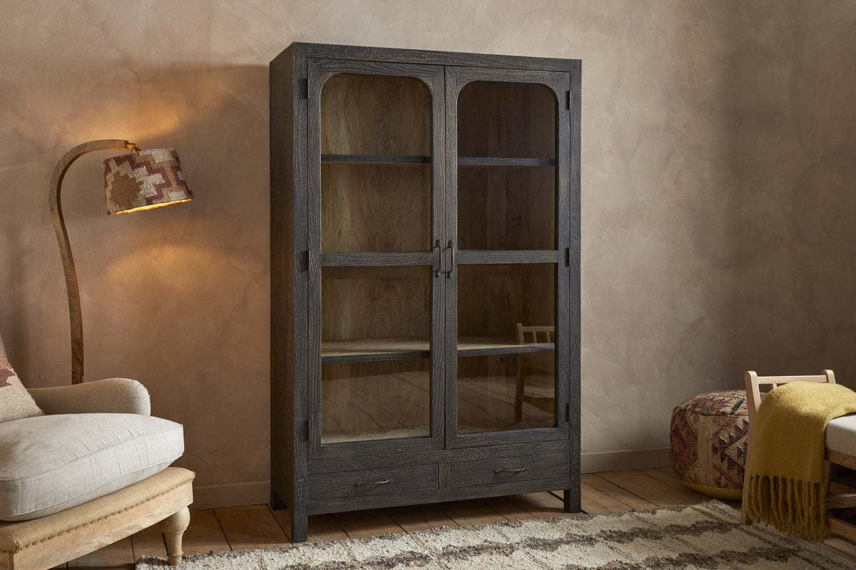 Valin Mango Wood & Glass Cabinet - Natural-STORAGE FURNITURE-Nkuku