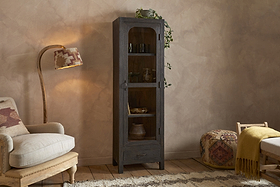 Valin Mango Wood & Glass Cabinet - Natural-STORAGE FURNITURE-Nkuku