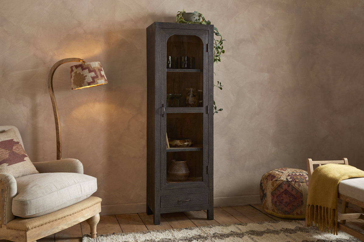 Valin Mango Wood & Glass Cabinet - Natural-STORAGE FURNITURE-Nkuku