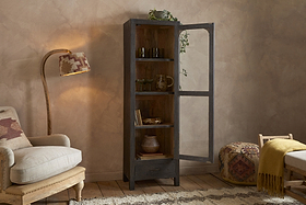 Valin Mango Wood & Glass Cabinet - Natural-STORAGE FURNITURE-Nkuku