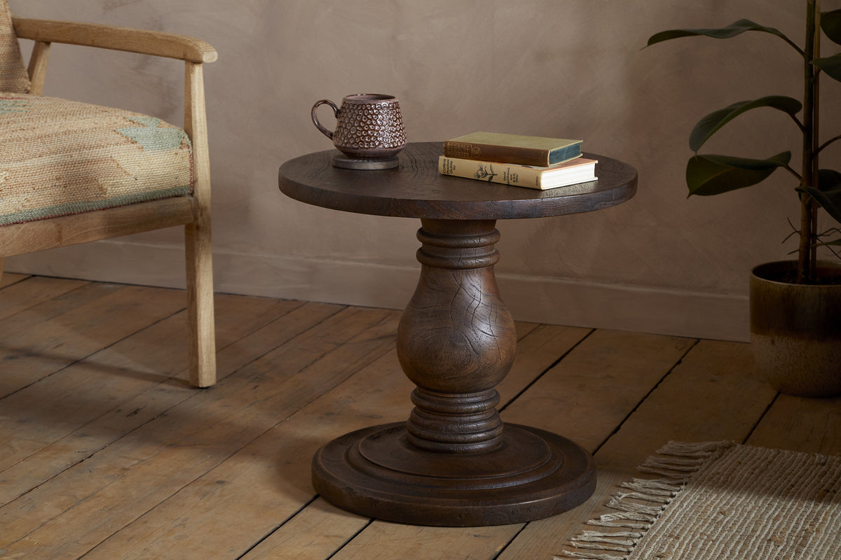 Laya Carved Wood Side Table - Chocolate Brown-TABLES-Nkuku