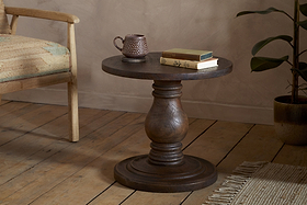 Laya Carved Wood Side Table - Chocolate Brown