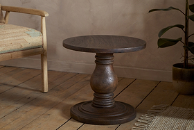 Laya Carved Wood Side Table - Chocolate Brown