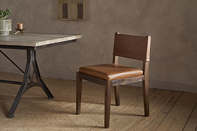 Kusa Mango Wood & Leather Dining Chair - Aged Tan-SEATING-Nkuku