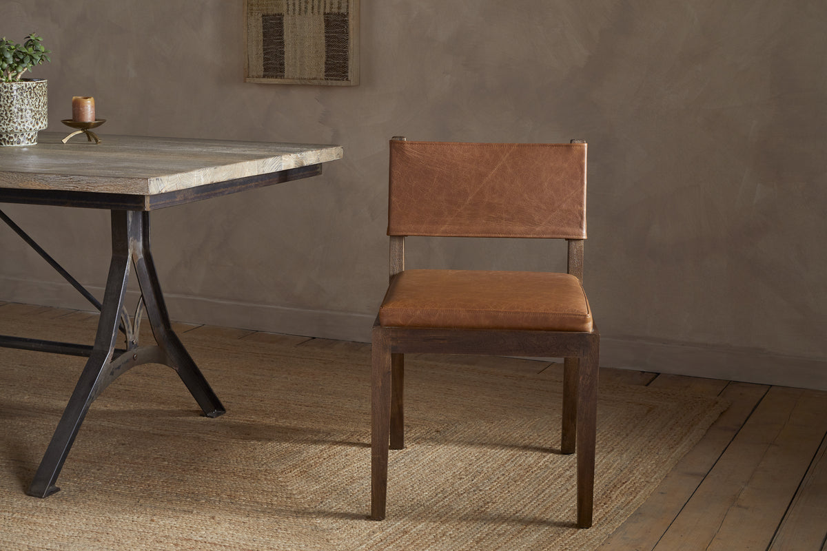 Kusa Mango Wood & Leather Dining Chair - Aged Tan-SEATING-Nkuku