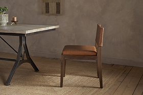Kusa Mango Wood & Leather Dining Chair - Aged Tan-SEATING-Nkuku