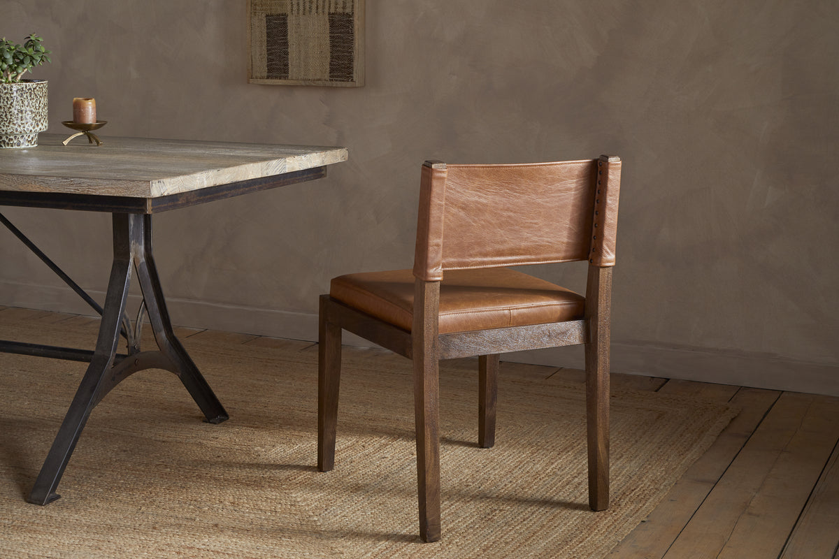 Kusa Mango Wood & Leather Dining Chair - Aged Tan-SEATING-Nkuku