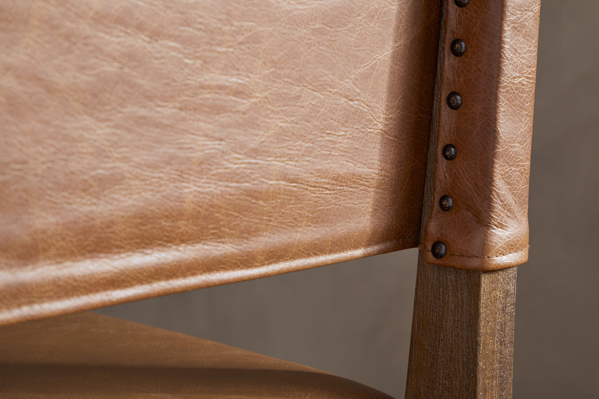 Kusa Mango Wood & Leather Dining Chair - Aged Tan-SEATING-Nkuku