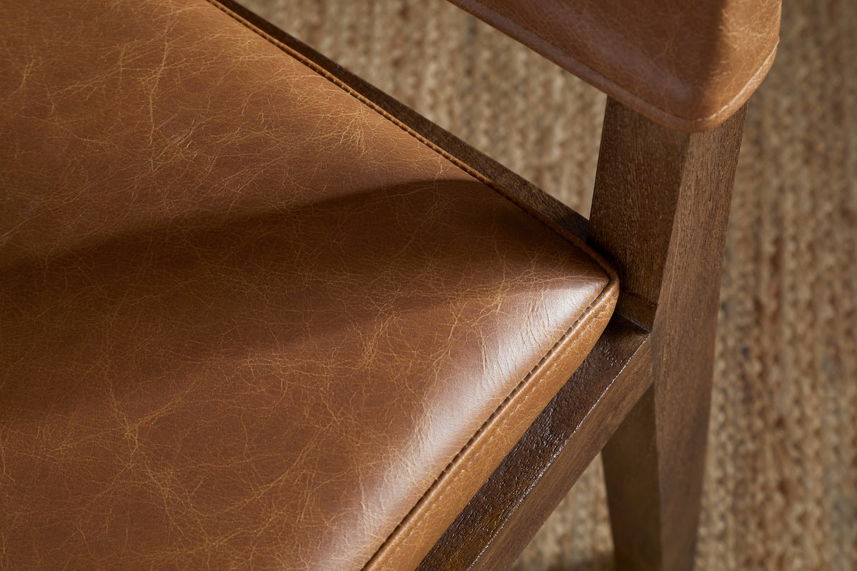 Kusa Mango Wood & Leather Dining Chair - Aged Tan-SEATING-Nkuku